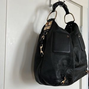 Ann Taylor Genuine Leather Hobo Shoulder Bag with Gold Studs